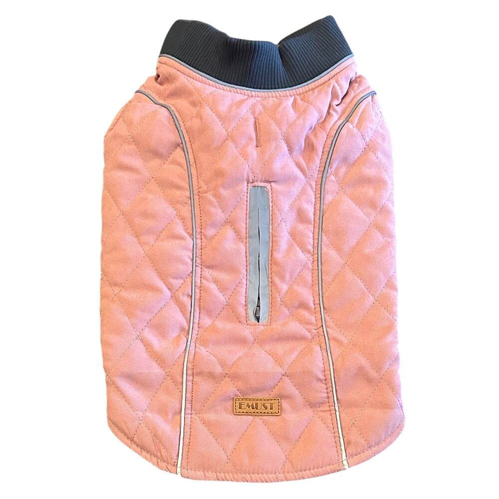 New Emust Quilted Winter Dog Coat -Pink/Gray - Size Medium